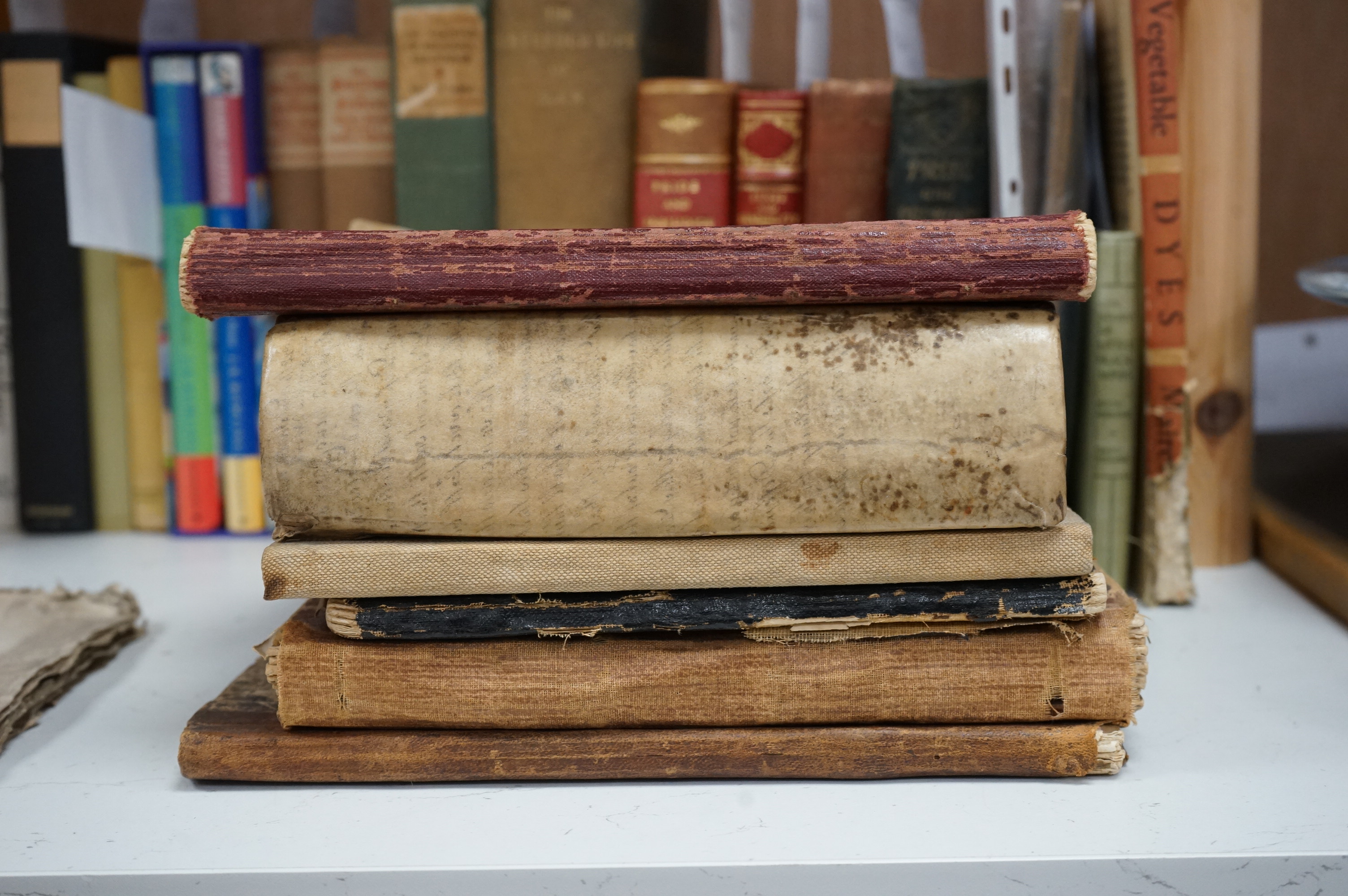 Mrs. Cliff's Receipt Book 1820; approx. 80pp ms. cookery recipes - meat, fish, desserts, some pickling and wines, etc. (including bread and cakes); contemp. leather backed marbled boards, 4to.; sold together with some ot